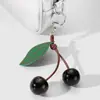 Serie Miu Dulce y Fresca Elegante Exquisita Piel Sintética Hojas Resina Cereza Cuerda Trenzada Llavero DIY Colgante para Bolso