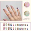 Nuevas Uñas Portátiles con Bloques de Color y Brillo en Acuarela en Frescos Colores Macaron, Puntas de Uña Removibles al por Mayor