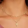 Colar Cruz Multicamadas Simples e Personalizado Transfronteiriço Europeu e Americano Cruz de Cruz Leve Luxo Nicho Versátil Corrente para Clavícula Presente Outfit