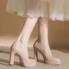 Zapatos de Tacón Alto para Mujer 2026 Primavera Nuevo Estilo Impermeables con Plataforma de Tacón Grueso Zapatos de Mujer Boca Baja Zapatos de Salón Versátiles Color Nude Zapatos Profesionales para el Trabajo