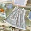 [em estoque] XQ251387 vestido de algodão para meninas 2025 verão novo estilo coreano xadrez renda de coelho