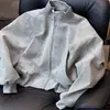 Jaqueta Casaco Curto de Couro Azul Marinho Americano Masculina Outono Inverno cleanfit Jaqueta de Voo Gola Alta Ombro Reto Uniforme de Baseball