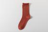Calcetines de felpa para mujer otoño e invierno estilo japonés doble aguja oreja de madera color liso encaje longitud media pantorrilla todo a juego iins calcetines de confinamiento de moda venta al por mayor