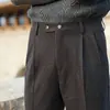 Pantalones de Negocios Casual Slim de Nápoles, Italia, con Caída, Cintura Alta, de Lana para Hombre, Rectos, Estilo Retro