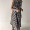 Vestido largo sencillo de lino y algodón, sin mangas, estilo coreano, suelto, estilo japonés