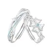 Anillos de Pareja S999 Plata Pura Trébol de Cuatro Hojas Meteoro, Moda de Nicho de Lujo Ligero Anillos Abiertos de Plata Esterlina Esmaltados Luminosos
