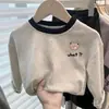 Camiseta de Manga Larga de Algodón Puro Más Vendida para Niños, Versátil Camiseta Básica de Dibujos Animados para Niños y Niñas, Nueva, Cuello Redondo, Delgado, Casual, para Primavera y Otoño