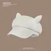 Chapéu Fofo de Orelha de Gato para Mulheres, Versátil, Chapéu Octogonal que Afina o Rosto, Boina Nuvem, Chapéu de Artista de Cor Sólida Estilo Japonês, Moderno