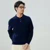 Suéter de cachemira pura para hombre, jersey casual versátil de otoño e invierno con cuello de polo, manga larga, tejido y cálido