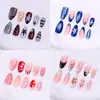 Uñas postizas de estilo europeo y americano de 96 piezas con lunares y rayas de colores contrastantes, piezas de uñas de forma almendrada de longitud media-larga, parches de uñas de moda francesa