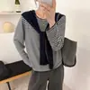 Conjunto de Tricô Duas Peças com Listras Coloridas e Gola Cachecol Casual de Caimento Solto para Mulheres, Camisa Básica Emagrecedora Casual para Outono e Inverno