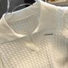 Top Corto de Punto de Seda de Hielo con Solapa Personalizado de Fábrica para Mujer Verano Look Adelgazante Holgado Camiseta de Manga Corta con Trenzado