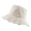 Fábrica de Chapéu de Pescador de Algodão Em Estoque Chapéu de Pescador Estilo Coreano com Borda Desfiada para Mulheres, Chapéu Balde Vintage, Cor Sólida Simples, Circunferência da Cabeça Grande