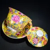 Tazón Recubierto de Esmalte Taza de Té Individual Cerámica Jingdezhen Kung Fu Juego de Té Tazón de Té Sancai Juego de Té Hogar Venta al por Mayor