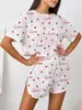 Pijama Feminino Europeu e Americano Transfronteiriço Venda Quente Novo Sexy Estampado Amor Manga Curta Shorts Casual Roupa de Casa Conjunto de Duas Peças