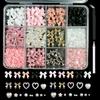 Caja de 12 cajas de resina tridimensional con lazo de perla, joyería de uñas con forma de corazón, material de caja caliente transfronteriza, venta al por mayor