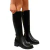 Botas de Montaria Femininas Outono 2025 Novas com Sola Grossa e Salto Bloco Cor Sólida Moda Europeia e Americana Versátil de Cano Médio
