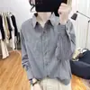 Nova moda outono, camisa de algodão puro listrada de manga longa com design estiloso, top solto e moderno para uso casual