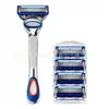 Rasuradora de cinco capas para hombre, rasuradora manual, cuchillas de precisión importadas, cabezales de repuesto, metal azul y blanco, mango antideslizante