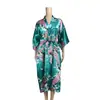 Bata de Noche para Mujer Estilo Japonés Similar a la Seda Tono Kimono Bata de Comercio Exterior Cardigan de Pavo Real Bata de Baño Larga Sexy de Verano