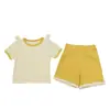 Conjunto de Manga Corta con Bloques de Color Baby Fresh para Bebé Ropa de Dos Piezas para Niños Camiseta y Pantalones Cortos de Costilla Transpirables para Verano