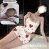 Crisp Love Nuevo Estilo Europeo y Americano Estampado de Amor Hogar Volantes Dulce Sencillo Casual Pantalones Cortos de Tirantes Conjunto de Dos Piezas