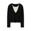 Suéter de Cashmere de Alta Qualidade para Mulheres, Novo Modelo Outono/Inverno 2026, Suéter Base de Cashmere, Estilo Duas Peças com Color Blocking