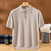 Suéter masculino de lã para outono e inverno com gola polo, mangas compridas, corte solto, camada base de tricô e topo de cashmere