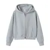 Camisa Cultural de Reunión Deportiva Rosa Sudadera con Capucha Gris Corta Uniforme de Equipo Comercio Exterior Algodón Puro Sudadera con Cremallera Hecha a Medida para Mujer