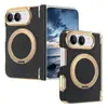 Adequado para Apple iPhone Duo Suporte Magnético Rotativo Dobrável Tela Moldura Dourada Galvanizada Padrão de Veludo 18 Capa Protetora