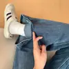 Jeans Acampanados Azules para Mujer, Novedad Otoño Cintura Alta Corte Delgado Forma de Pera Elásticos de Campana Modernos