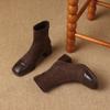 Botas Nuevas 2026 de Ante con Retazos y Punta Cuadrada de Caña Baja, Estilo Británico, Botines Cortos Ajustados con Tacón Medio Grueso, Tallas 32-43, Botas de Exportación