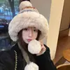 Gorro de Lana Peludo para Mujer Estilo Coreano Versátil Engrosado Protección contra el Frío Gorro Cálido para Orejas Circunferencia de Cabeza Grande Gorro de Punto