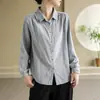 Camisa base de manga larga original de doble capa para mujer, color liso, a rayas, estilo vintage