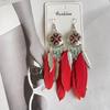 Pendientes Bohemios de Plumas Transfronterizos, Pendientes Largos Étnicos con Borla Retro y Flor, Accesorios Estilo Vacaciones de Yunnan