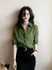 Camisa de manga larga verde con cuello estilo francés, madura y elegante, para mujer, nuevo modelo otoño 2026, versátil y sofisticada para ir al trabajo