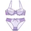 Conjunto de Sujetador Delgado Europeo y Americano Transfronterizo con Bordado, Lazo Lindo, Ropa Interior Push-Up, Encaje Cómodo, Transpirable, Sujetador Minimizador