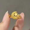 Anel Lua Estrela Dourado Super Brilhante, Anel Exquisito de Alto Padrão Nicho Retrô, Anel Fashionável Acessível de Luxo para o Dedo Indicador