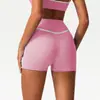 Shorts Esportivos de Bloco de Cor Cintura Alta Secagem Rápida Estilo Europeu e Americano, Shorts Casuais de Yoga Bumbum de Pêssego, Shorts Apertados para Corrida e Fitness