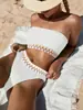2024 Nuevo Traje de Baño Europeo y Americano Amazon Nuevo Bikini Sexy sin Tirantes de Cintura Alta Multicolor Dividido para Mujer
