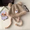 Bonito Gorro de Lana de Oso de Dibujos Animados para Mujer con Lana, Gorro Grueso de Invierno para Circunferencia de Cabeza Grande con Protección para las Orejas, Gorro Cálido de Punto
