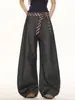 Calça Casual Retro Americana para Mulheres, Pernas Curvas, Design Único, Versátil, Caimento Fluido, Perna Larga, Comprimento no Chão, Tendência