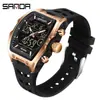 Reloj Estudiante Sanda Deportes al Aire Libre Repetición Doble Pantalla Forma de Barril para Estudiantes de Secundaria y Preparatoria Reloj Electrónico Multifuncional