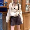 Suéter de Otoño e Invierno Abrigo Exterior Cárdigan de Punto para Mujer Ropa Exterior Holgada Estilo Lazy Cuello en V Manga Larga Reductor de Edad Estilo Preppy Top