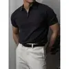 Camisa Polo Masculina de Verão com Zíper, Casual de Manga Curta, Esportiva e Fitness, Cor Sólida, Respirável, Moderna, Versátil Top de Manga Curta