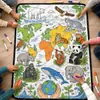 Manta con diseño de mapa de animales transfronterizo, hecha a medida, superventas en Amazon para niños y adultos, manta para pintar y garabatear a mano DIY