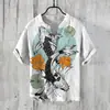Camisa Casual Masculina de Linho Rústico com Estampa Digital Estilo Chinês Flor de Ameixa Bambu Decote V Manga Curta de 3 Botões