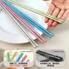Pauzinhos Totalmente de Titânio, Coloridos, Antiderrapantes, Antimofo, Quadrados de Alta Qualidade para Uso Doméstico, Resistentes a Altas Temperaturas para Hotel, Conjunto de Talheres de Titânio para Acampamento ao Ar Livre