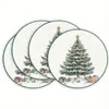 Los manteles individuales navideños más vendidos de Temu, manteles redondos decorados con muñecos de nieve navideños, tapetes de mesa de vinilo impresos no impermeables