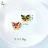 Acessórios para Joias DIY Borboleta Gradiente Esmaltada, Cobre Banhado a Ouro com Design de Gotejamento de Tinta Vermelha e Verde em Ambos os Lados, Estilo Retrô Tendência Nacional